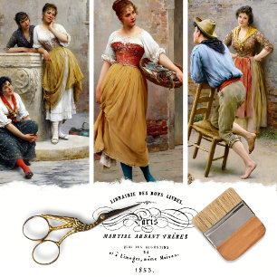 Vintage italienische Damen Decoupage-Geschenkpapie Geschenkpapier Set