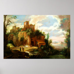 Vintage italienische Landschaft mit Ruine-Plakat Poster