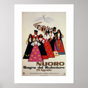 Vintage italienische Reiseanzeige Nuoros Sardinien Poster