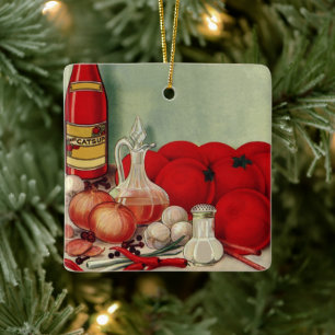 Vintage italienisches Essen Tomaten Zwiebeln Papri Keramikornament