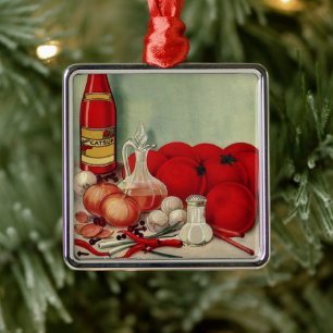 Vintage italienisches Essen Tomaten Zwiebeln Papri Ornament Aus Metall