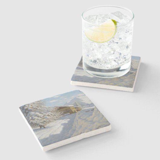 Vintage Ivan Choultse Winterlandschaft Steinuntersetzer (Seitenansicht)