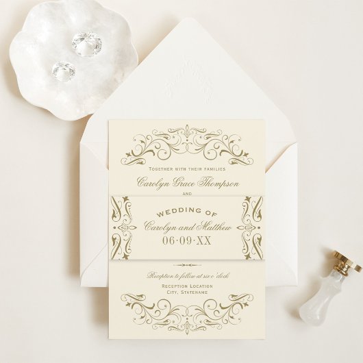 Vintage Ivory Antique Blüh Wedding Monogram Einladungsbanderole