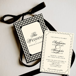 Vintage Ivory Black Checkered Old Money Wedding Einladung