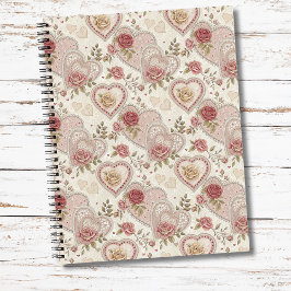 Vintage Ivory Brown Frilled Hearts Rose Pattern Notizblock