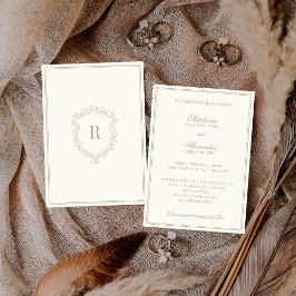 Vintage Ivory Crest Monogram Old Money Wedding Einladung