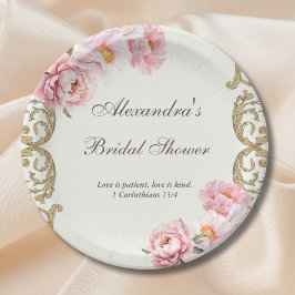 Vintage Ivory Floral Peony Christian Bridal Shower Pappteller