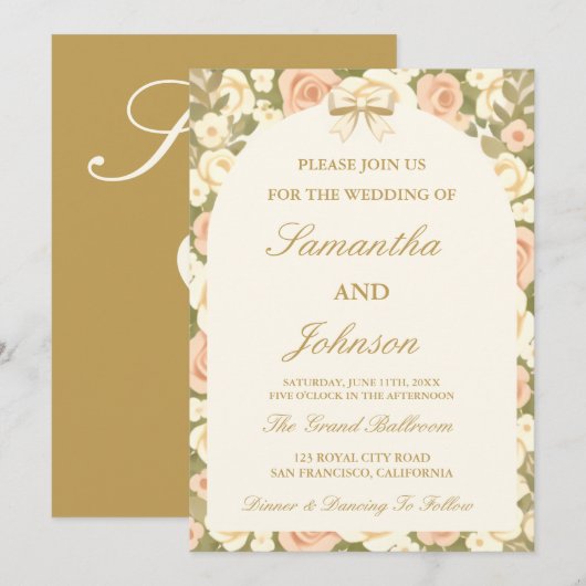 Vintage Ivory Script Wedding Invitation Einladung (Vorne/Hinten)