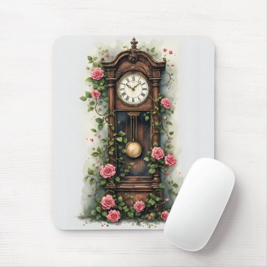 Vintage Ivy Rose Grandfather Clock Mousepad (Mit Mouse)