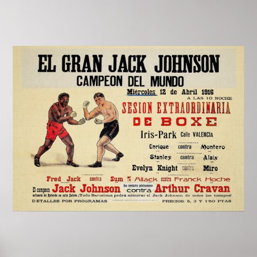 Vintage Jack Johnson Arthur Cravan Kampf Poster (Vorne)