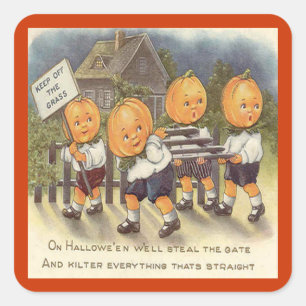 Vintage Jack o' Lantern Jungen Stehlen Tor Quadratischer Aufkleber