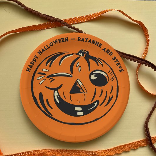 Vintage Jack-o-Lantern-Kürbis individuelles Hallow Pappteller