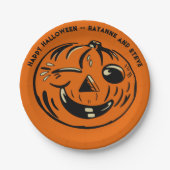 Vintage Jack-o-Lantern-Kürbis individuelles Hallow Pappteller (Vorderseite)