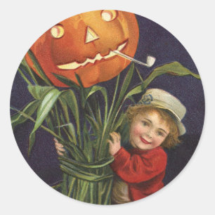 Vintage-Jack-o-Lantern-Maisstängel und Halloween-J Runder Aufkleber