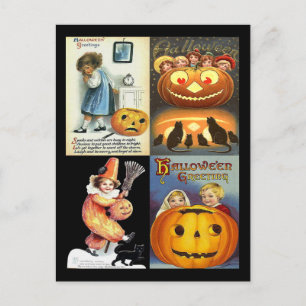 Vintage Jack o'Lantern with Kids Montage Postkarte