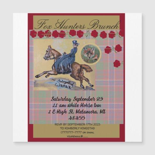 Vintage Jagdfrau auf Pferdegaloppieren Magneteinladung (Vorderseite)