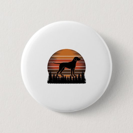 Vintage-Jagdhund-Sonnenuntergang-Wald-Vektordesign Button (Vorderseite)
