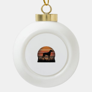 Vintage-Jagdhund-Sonnenuntergang-Wald-Vektordesign Keramik Kugel-Ornament