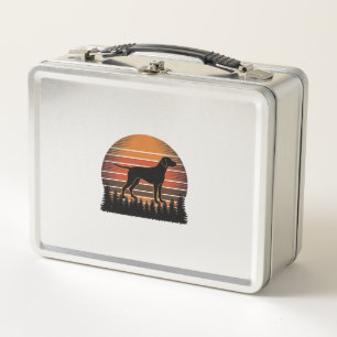 Vintage-Jagdhund-Sonnenuntergang-Wald-Vektordesign Metall Brotdose