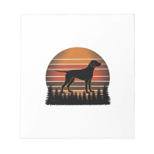 Vintage-Jagdhund-Sonnenuntergang-Wald-Vektordesign Notizblock