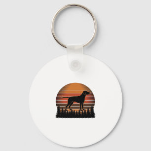 Vintage-Jagdhund-Sonnenuntergang-Wald-Vektordesign Schlüsselanhänger