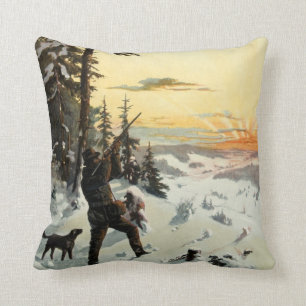 Vintage-Jagdhund-Waffe-Winter-Kunst-Dekokissen Kissen