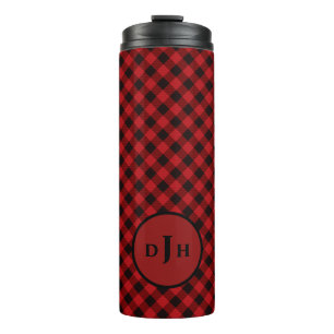 Vintage Jäger Rot Büffel Schwarz Muster Monogramm Thermosbecher