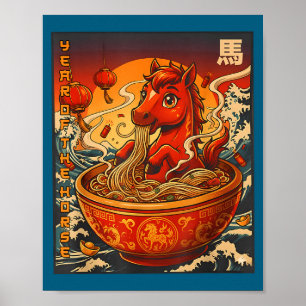 Vintage-Jahr-des-Pferdes-Ramen-chinesische-Nudeln- Poster