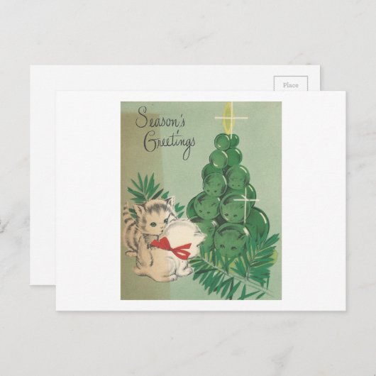 Vintage Jahresgrüße Kittens Feiertagspostkarte (Vorne/Hinten)