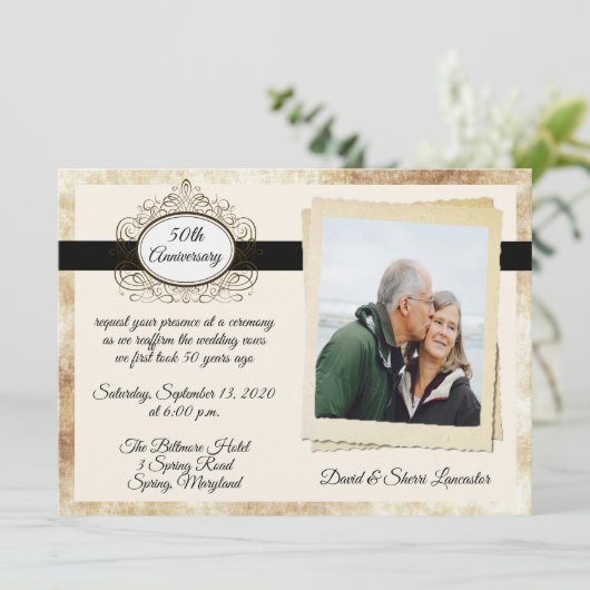 Vintage Jahrestagsfeier Einladung (Stehend Vorderseite)