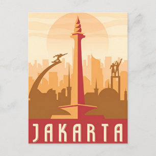 Vintage Jakarta Indonesien Java Aquarell Postkarte