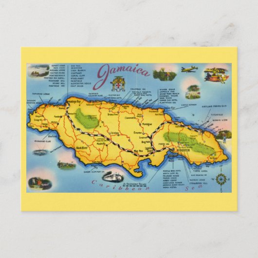 Vintage Jamaica Map Postcard Postkarte (Vorderseite)
