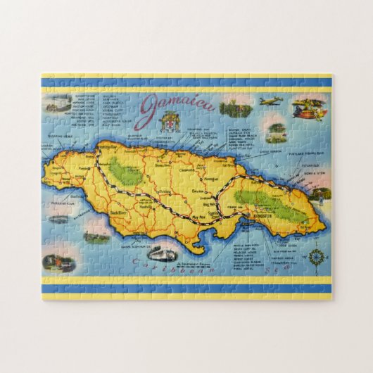 Vintage Jamaica Map Postcard Puzzle (Horizontal)