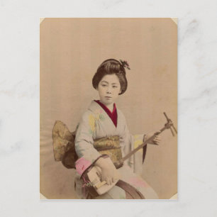Vintage-Japan-Geisha spielt Shamisen Postkarte