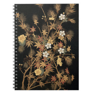 Vintage Japan Herbst Gold Floral Schwarz Kunst Notizblock