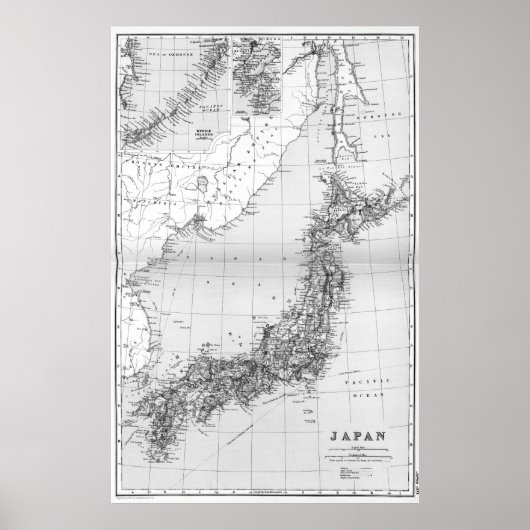 Vintage Japan-Karte (1892) BW Poster (Vorne)