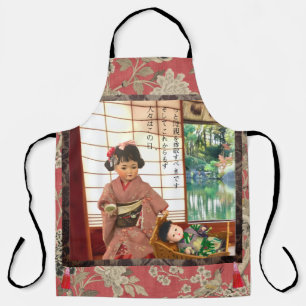 Vintage-Japan-Ningyo-Druck-Schürze Schürze