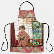 Vintage Japan Ningyo Print Apron