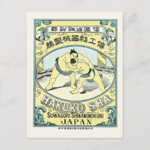 Vintage Japan Seide Werbeetikett Sumo-Ringer Postkarte