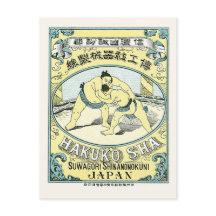 Vintage Japan Seide Werbeetikett Sumo-Ringer