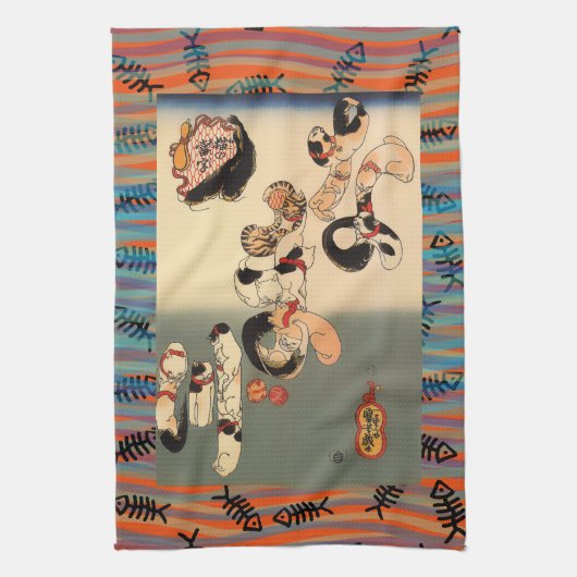 Vintage Japaner Ukiyo-e Wels-Wellen-Kunst Küchentuch (Vertikal)