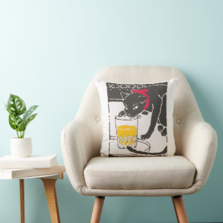 Vintage Japanese Beer Cat Art Goyo Retro Kissen
