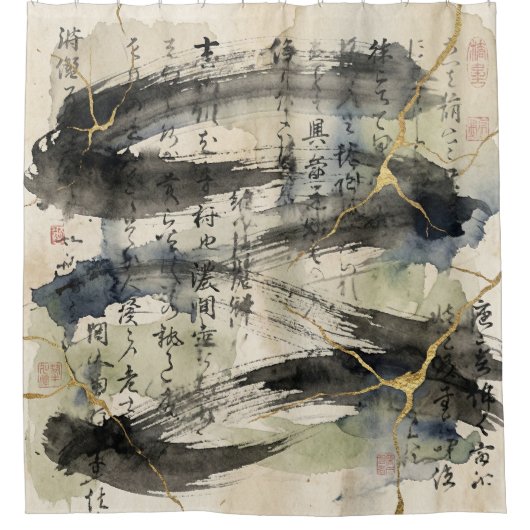 Vintage Japanese Calligraphy Art (1) Duschvorhang (Vorderseite)