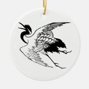 Vintage Japanese Drawing of a Crane Keramikornament