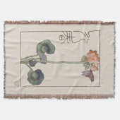 Vintage Japanese Spring Art: Geranium & Butterfly Decke (Vorderseite)