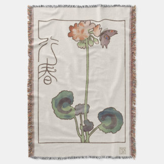 Vintage Japanese Spring Art: Geranium & Butterfly Decke