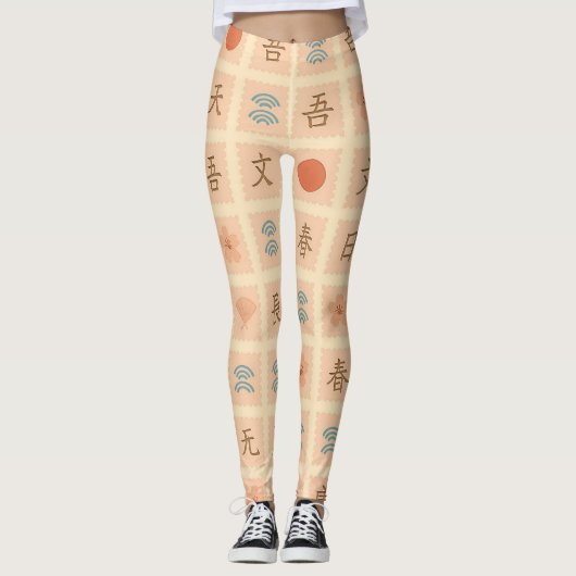Vintage Japanese Stamp Pattern Leggings (Vorderseite)
