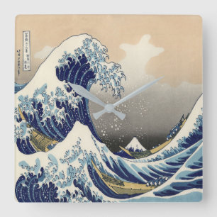 vintage japanese ukiyo e art the great wave quadratische wanduhr