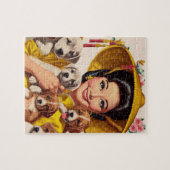 Vintage Japanese Woman and Puppies Puzzle (Horizontal)
