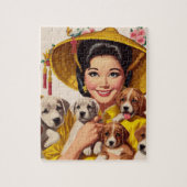 Vintage Japanese Woman and Puppies Puzzle (Vertikal)